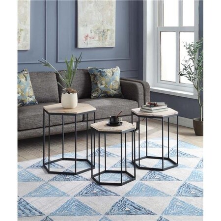 4D Concepts 4D Concepts 631029 Layton Nesting Sextagon Tables; Set of 3 - Distressed wood top with Black metal 631029